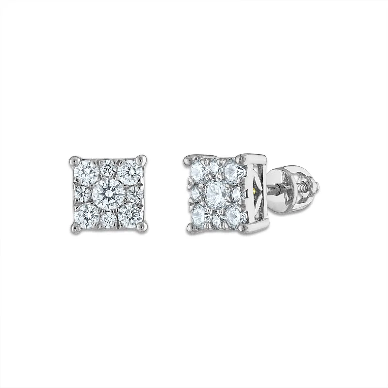 Women’s fashion earrings-EcoLove 3/4 CTW Lab Grown Diamond Cluster Stud Earrings in 14KT White Gold