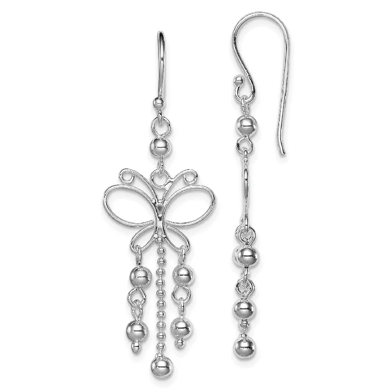 Women’s drop earrings-Sterling Silver 44X14MM Drop & Dangle Butterfly Earrings