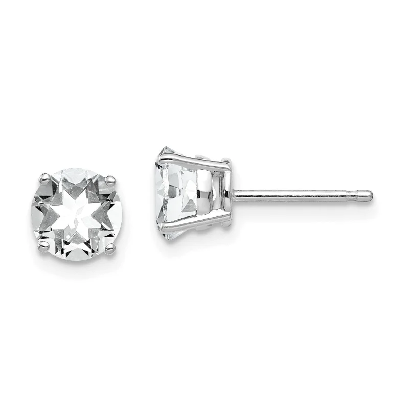 Women’s stylish earrings-6MM Round Cubic Zirconia Stud Earrings in 14KT White Gold