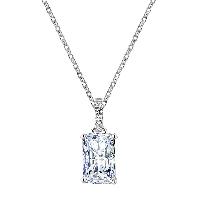 Women’s gemstone chain necklace-Radiant solitaire pendant with 3.49 carat* diamond simulant in 10 carat white gold