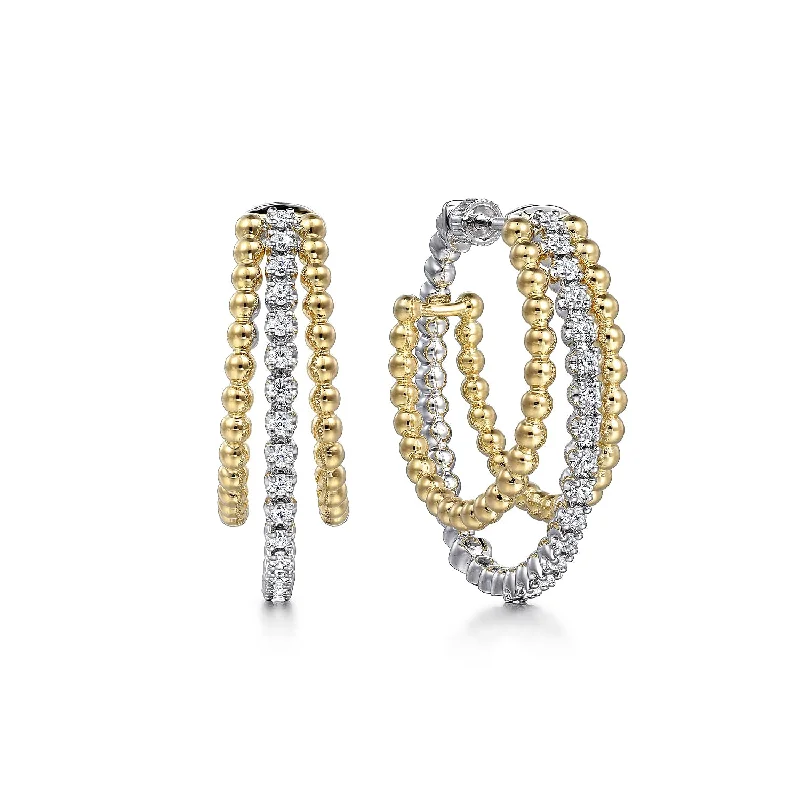 Women’s gemstone stud earrings-14K White-Yellow Gold Diamond Bujukan Intricate Hoop Earrings