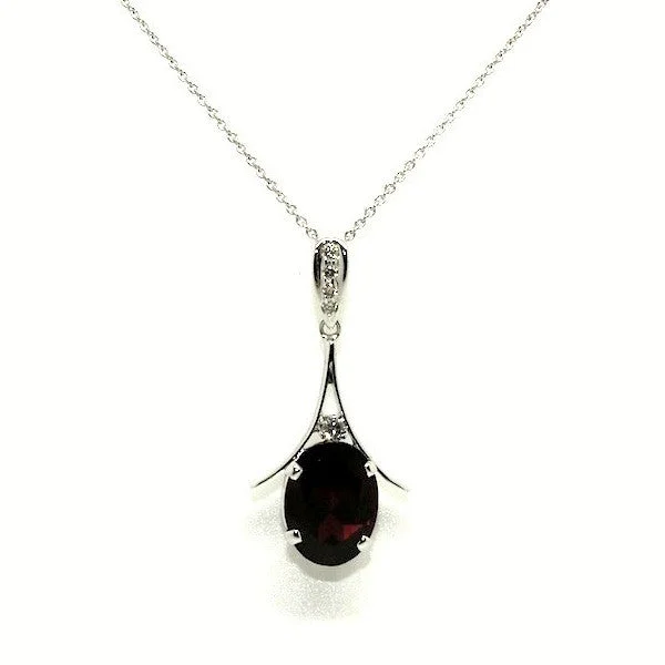 Women’s rose gold necklace-Garnet And Diamond V Pendant AD No. 0519