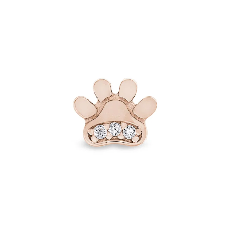 Women’s heart-shaped diamond engagement ring-Rose Gold Finish Sterling Silver Paw Charm with Simulated Diamonds