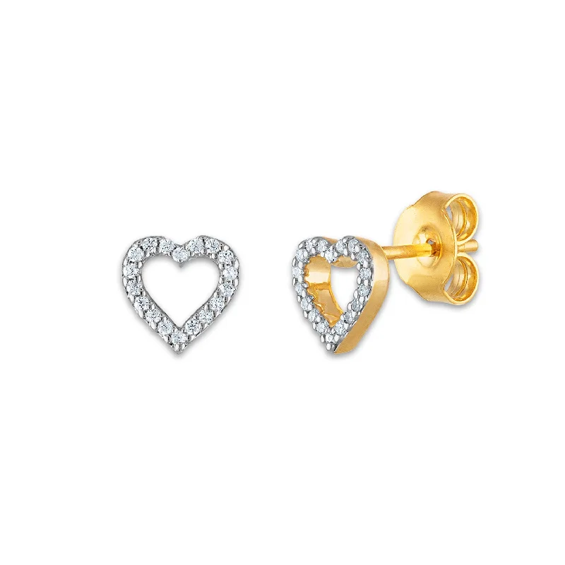 Women’s stylish earrings-1/20 CTW Diamond Stud Heart Outline Earrings in 10KT Yellow Gold