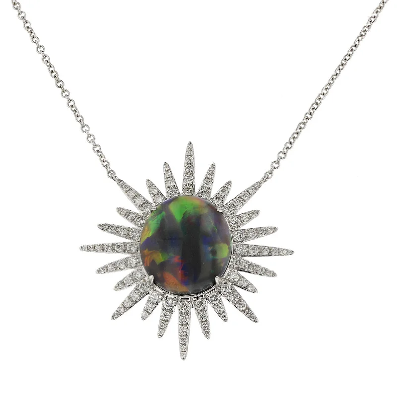 Women’s unique necklace-John Ford Black Opal and Diamond Sunburst Pendant