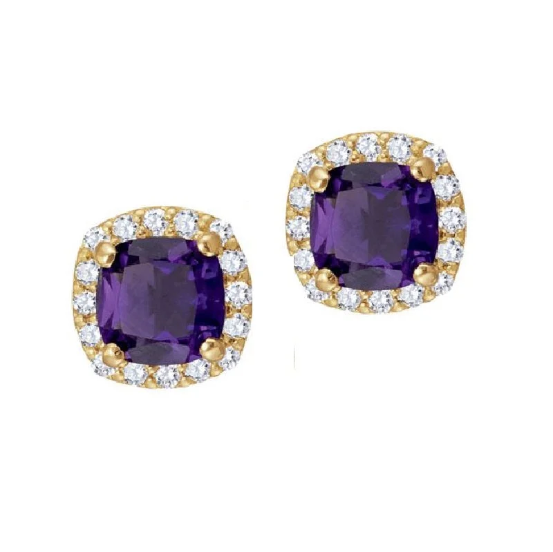 Women’s clip earrings-5MM Cushion Amethyst and White Sapphire Birthstone Halo Stud Earrings in 10KT Yellow Gold