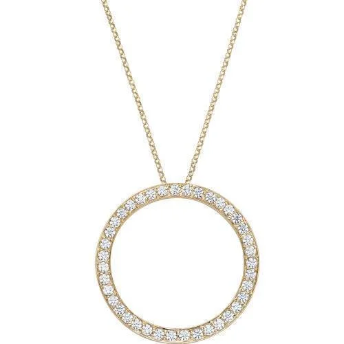 Women’s round pendant necklace-Circle pendant with 1.17 carats* of diamond simulants in 10 carat yellow gold