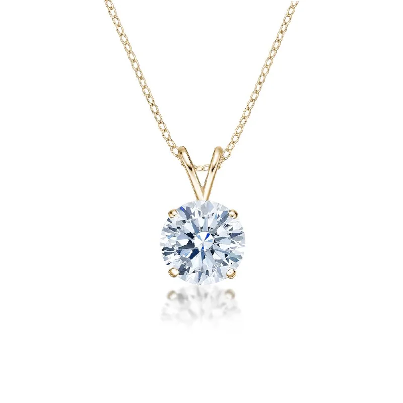 Women’s cute necklace-Round Brilliant solitaire pendant with 3 carat* diamond simulant in 10 carat yellow gold