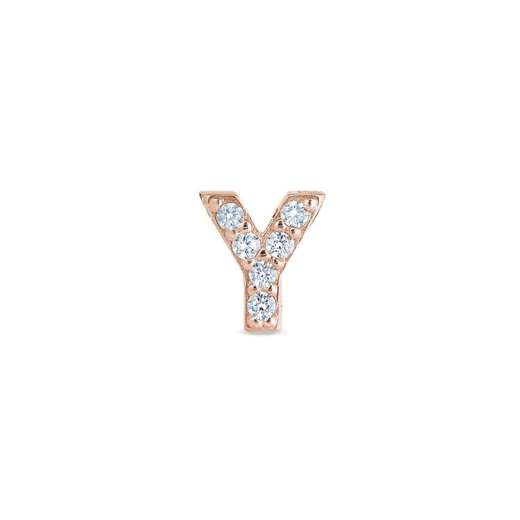 Women’s cushion cut engagement ring-Rose Gold Finish Sterling Silver Micropave Y Initial Charm with Simulated Diamonds