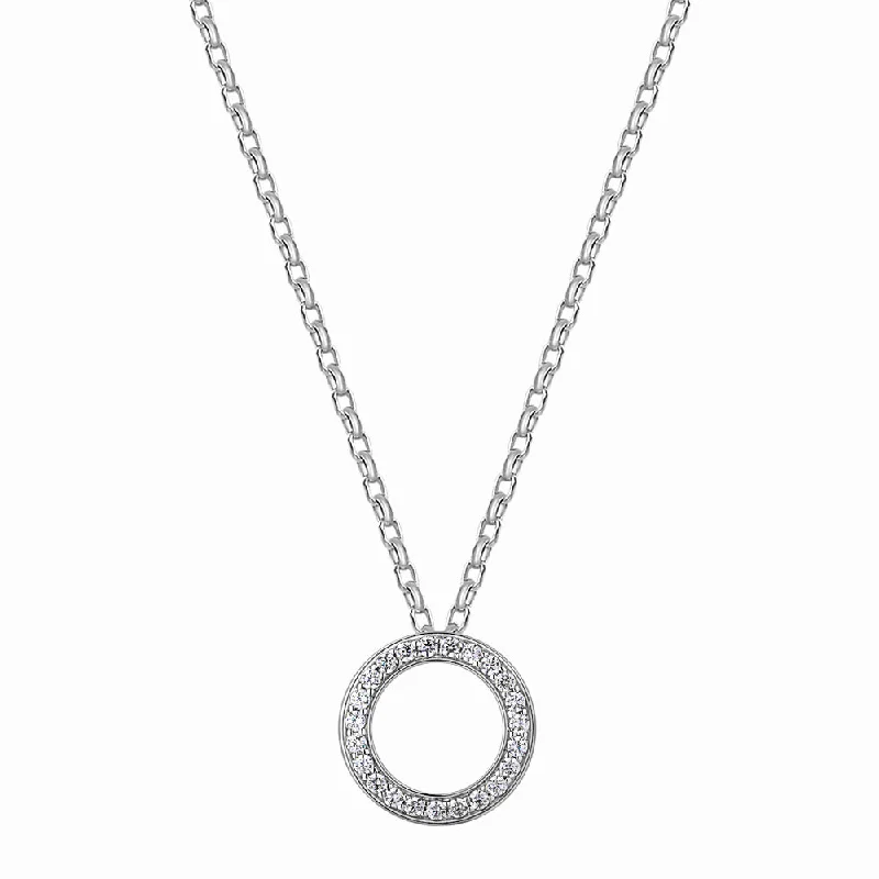 Women’s modern necklace-Circle pendant with 0.69 carats* of diamond simulants in 10 carat white gold