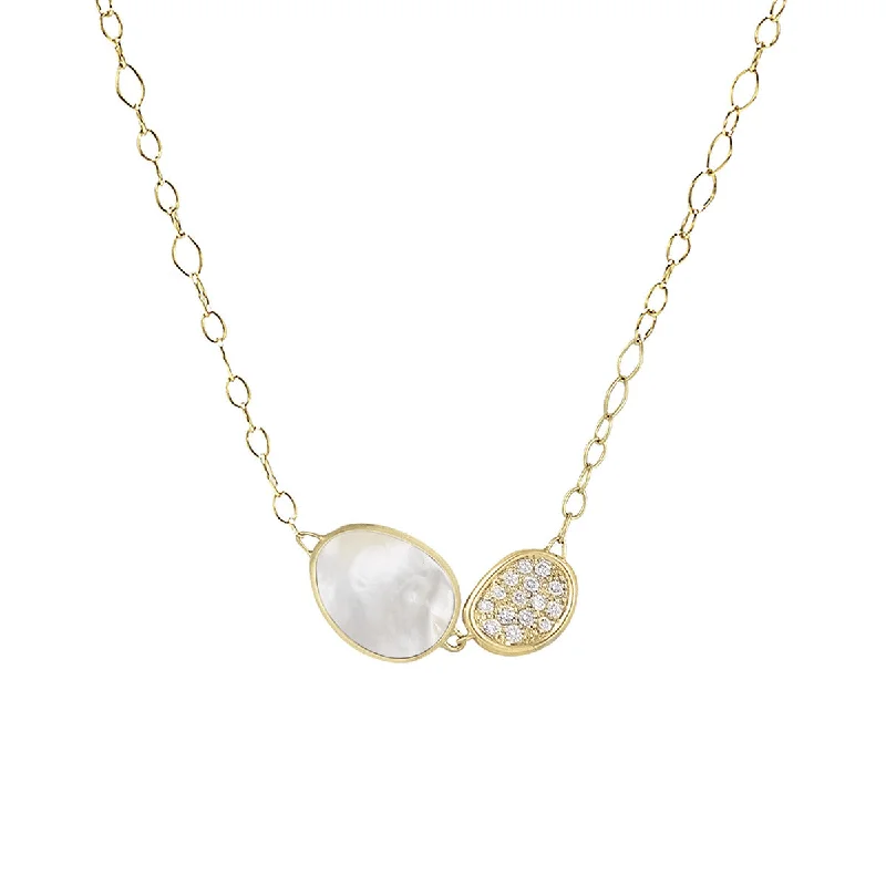 Women’s handmade necklace-18K Yellow Gold Mother of Pearl and Diamond Pendant