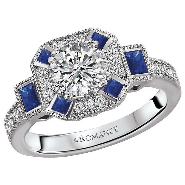 Women’s stylish engagement ring-14KT 3/8 CTW SAPPHIRE & 1/4 CTW DIAMOND VINTAGE SETTING FOR 1 CT ROUND