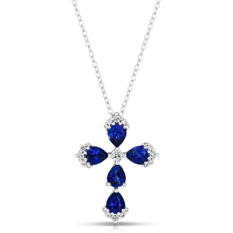 Women’s vintage necklace-18K White Gold Sapphire and Diamond Cross Pendant