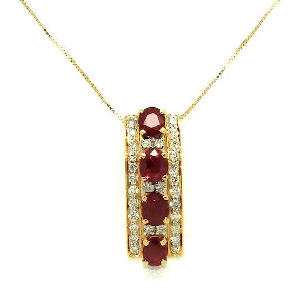 Women’s black diamond necklace-Ruby And Diamond Parallel Bar Pendant Ad No.0608