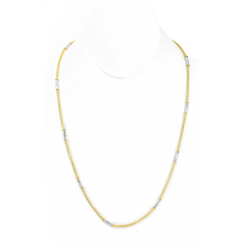 Women’s heart pendant necklace-22K Multi Tone Gold Chain W/ Beaded Strand & White Gold Pipe Beads