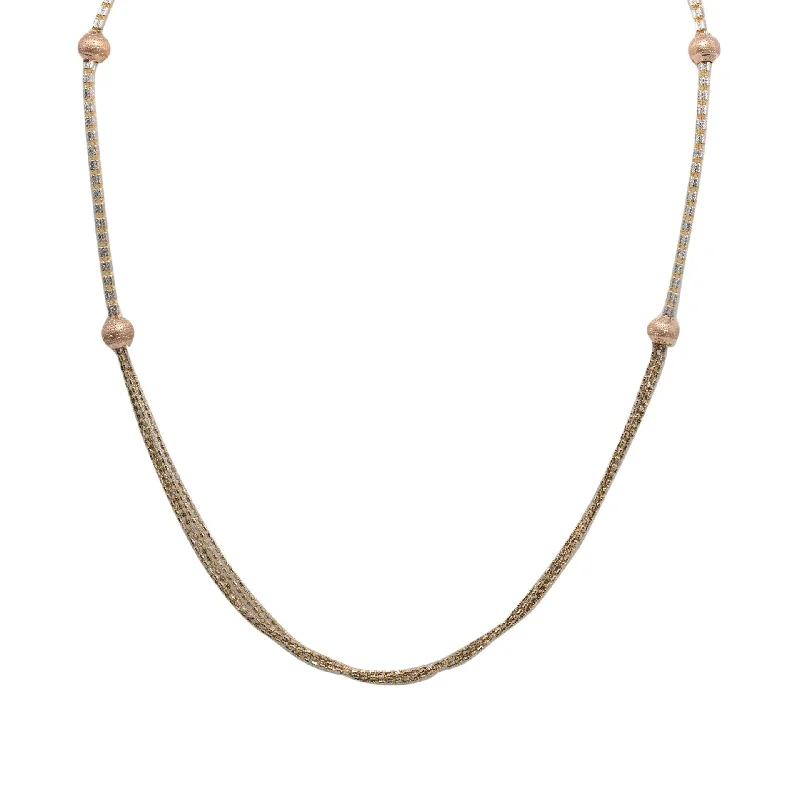 Women’s bridal necklace-22K Multi Tone Gold Chain W/ Speckled Rose Gold Balls & Draped Column Bead Strands