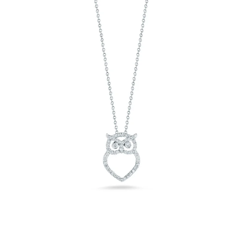 Women’s two-tone necklace-18K White Gold Diamond Owl Pendant