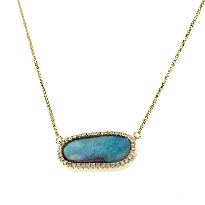 Women’s layered necklace-Australian Boulder Opal and Diamond Halo Pendant