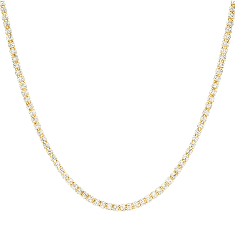 Women’s sparkling necklace-22K Multi Tone Rounded Link Chain W/ Stacked Oblong Beads, 16 inches