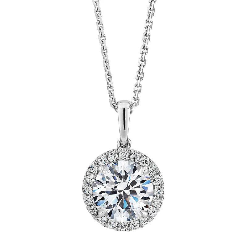 Women’s gemstone pendant necklace-Signature Simulant Diamond 1.66 carat* TW round brilliant halo pendant in 14 carat white gold