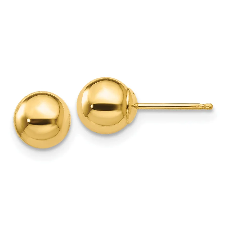 Women’s sapphire earrings-14KT Yellow Gold 6MM Ball Stud Earrings