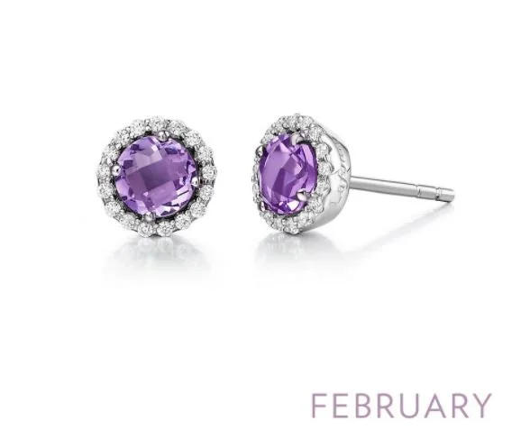 Women’s diamond stud earrings-February Birthstone Earrings