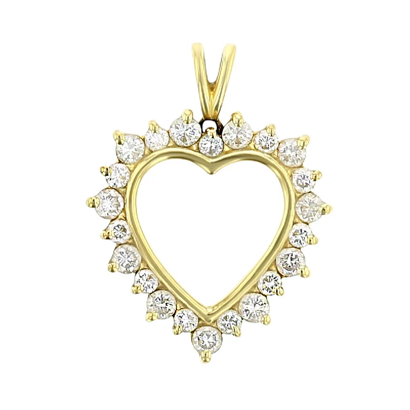 Women’s delicate necklace-14K Yellow Gold Open Heart Diamond Pendant