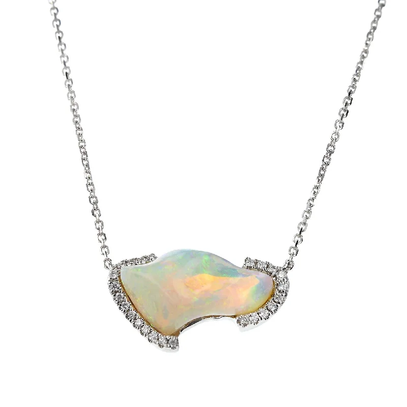 Women’s sparkling necklace-Australian Freeform Opal and Diamond Pendant