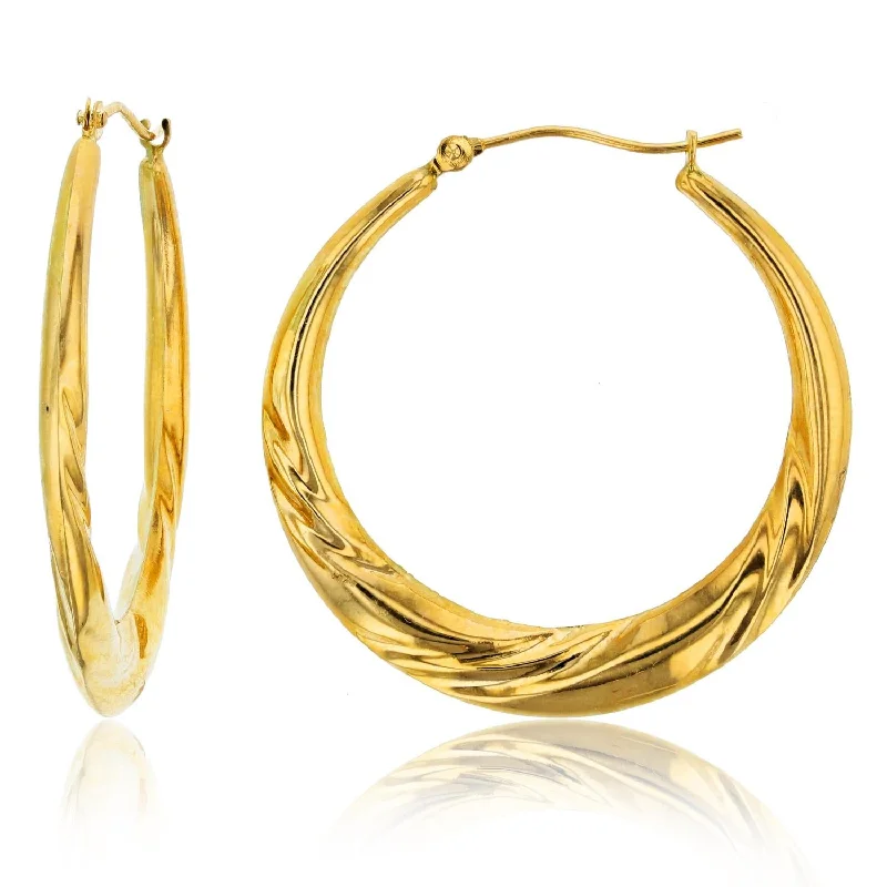 Women’s casual stud earrings-14KT Yellow Gold 3X34MM Hoop Twist Earrings