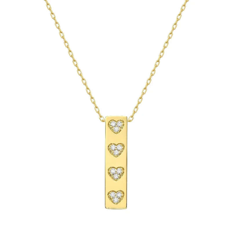 Women’s birthstone necklace-Diamond Hearts Pendant, 14K Yellow Gold