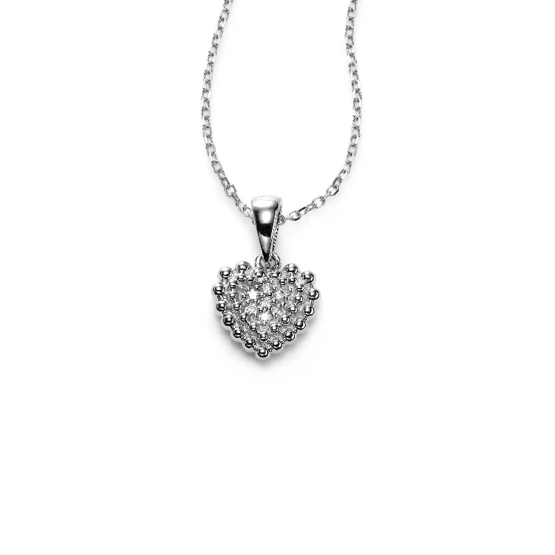 Women’s cubic zirconia necklace-Small Pavé Diamond Heart Pendant, 14K White Gold