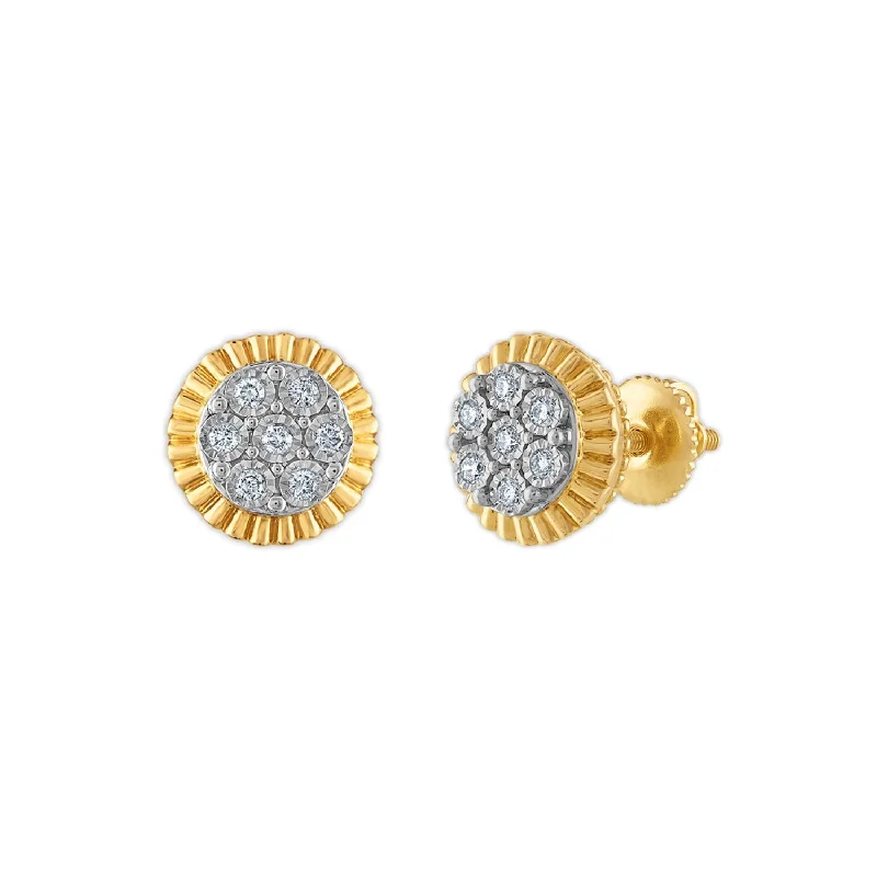 Women’s double drop earrings-1/5 CTW Diamond Rolex-look Stud Earrings in 10KT Yellow Gold