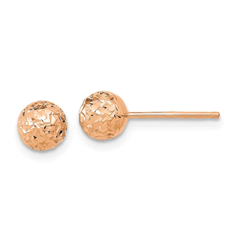 Women’s gold stud earrings-14KT Rose Gold 6MM Diamond-cut Ball Stud Earrings