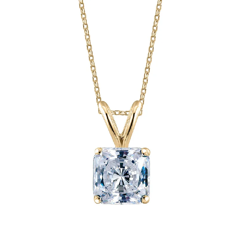 Women’s diamond pendant necklace-Princess Cut solitaire pendant with 1 carat* diamond simulant in 10 carat yellow gold