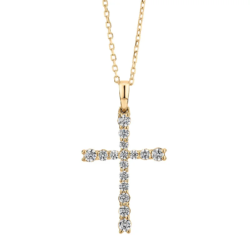 Women’s diamond necklace-Cross pendant with 0.25 carats* of diamond simulants in 10 carat yellow gold