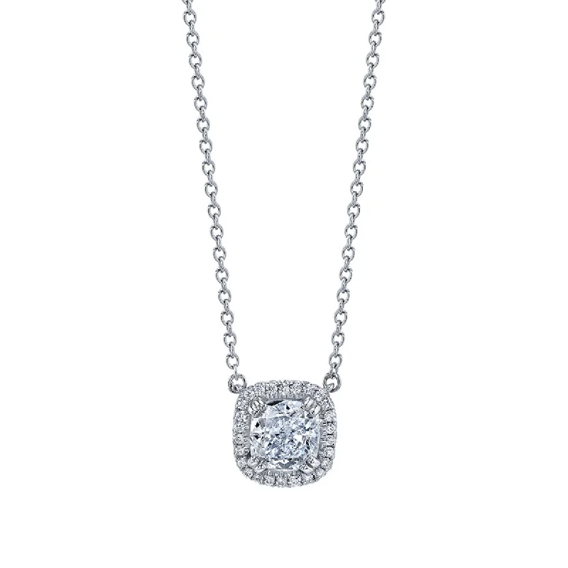 Women’s large pendant necklace-Arabesque Artisan Pave Diamond Halo Pendant