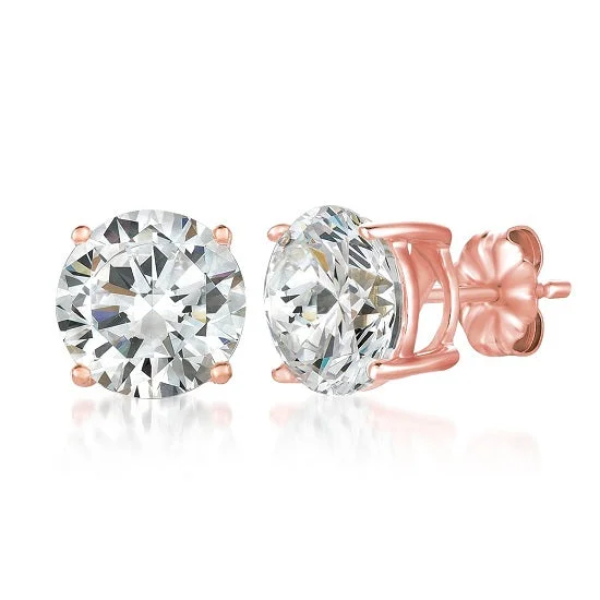 Women’s large hoop earrings-Crislu 18KT Rose Gold Plated Sterling Silver Round Cubic Zirconia Solitaire Stud Earrings