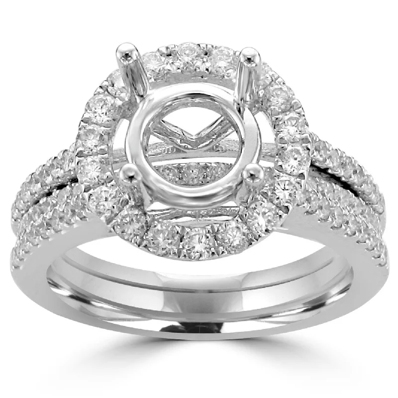 Women’s solitaire engagement ring-18KT White Gold 1.10 CTW Halo Bridal Set for 2 CT Round Center Diamond