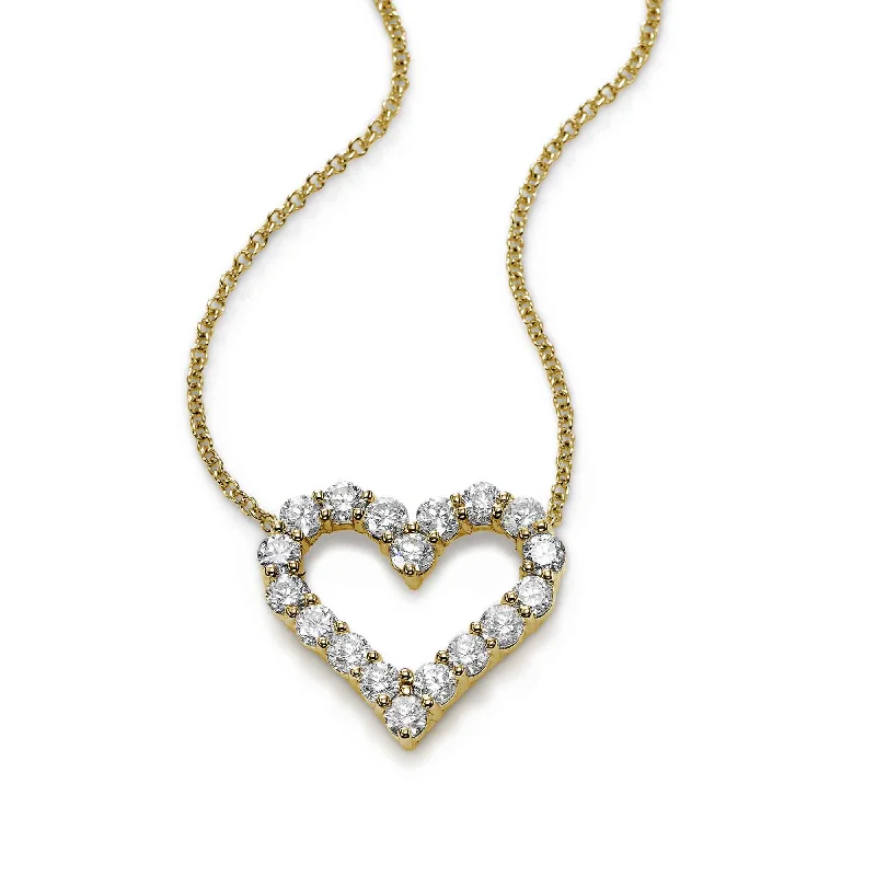 Women’s simple necklace-Open Heart Diamond Pendant, 2 Carats, 14K Yellow Gold