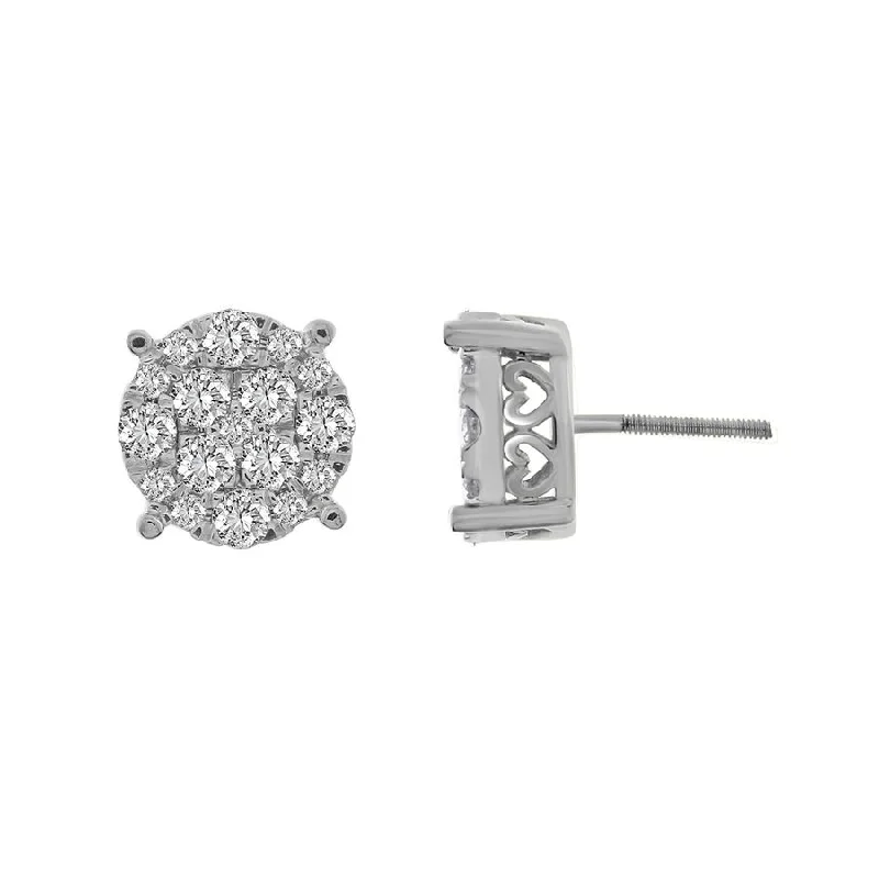 Women’s long drop earrings-LADIES STUD EARRINGS 2.00CT ROUND DIAMOND 10K WHITE GOLD