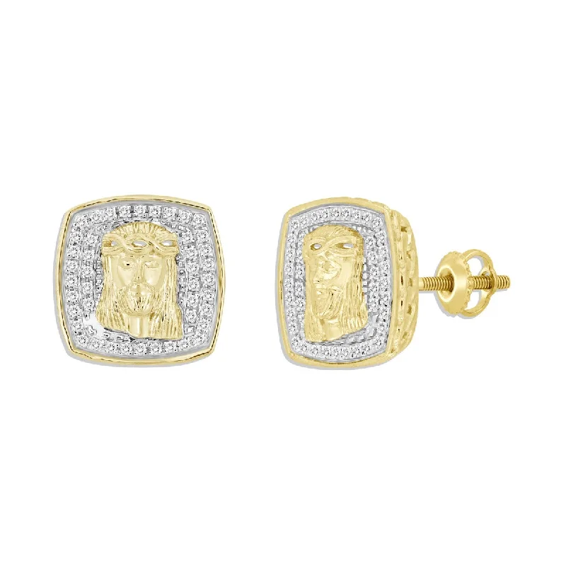 Women’s diamond earrings-Titán by Adrian Gonzalez 10KT Yellow Gold 1/4 CTW Diamond 12MM Jesus Earrings