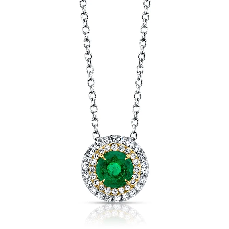 Women’s minimalist necklace-Emerald and Diamond Pendant