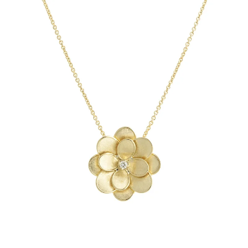 Women’s gemstone necklace-18K Yellow Gold and Diamond Large Flower Pendant