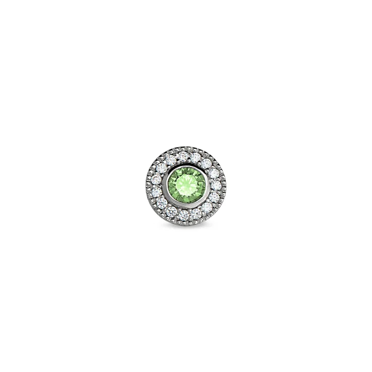 Women’s wide band engagement ring-Platinum Finish Sterling Silver Micropave Round Simulated Peridot Charm with Simulated Diamonds for BL2300B