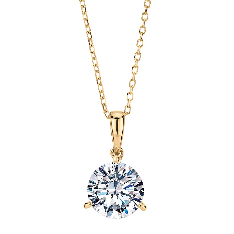 Women’s rose gold necklace-Round Brilliant solitaire pendant with 1.34 carats* of diamond simulants in 10 carat yellow gold