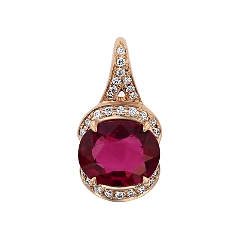 Women’s luxury necklace-14K Rose Gold Rubellite and Diamond Pendant