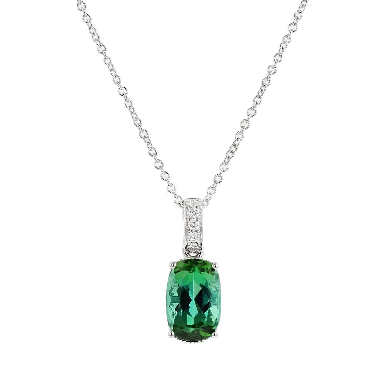 Women’s gold chain necklace-Green Tourmaline 14k White Gold Pendant with Diamonds