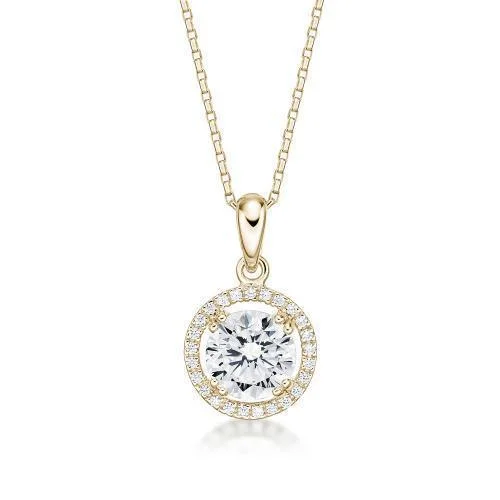 Women’s gold chain pendant necklace-Halo pendant with 1.77 carats* of diamond simulants in 10 carat yellow gold