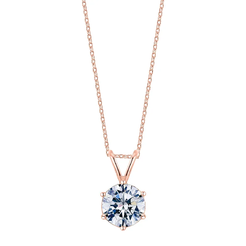 Women’s delicate necklace-Round Brilliant solitaire pendant with 1 carat* diamond simulant in 10 carat rose gold