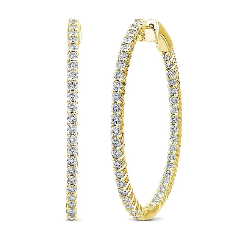 Women’s silver hoop earrings-EcoLove 2 CTW Diamond In & Out Hoop Oval Shape Earrings in 14KT Yellow Gold